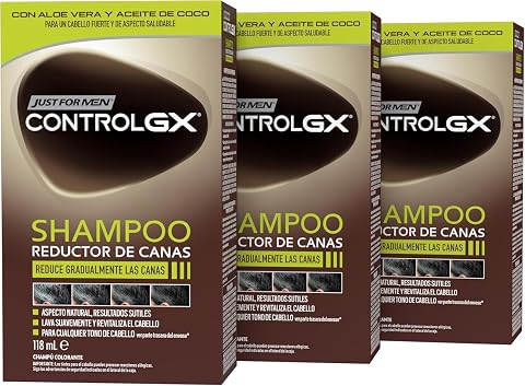 Just For Men Control GX Champú Reductor Canas, con Keratina, 118ml (3 Pack) | Reduce canas gradualmente con cada uso, para todos los tonos, aspecto natural y resultado sutil, tecnología patentada