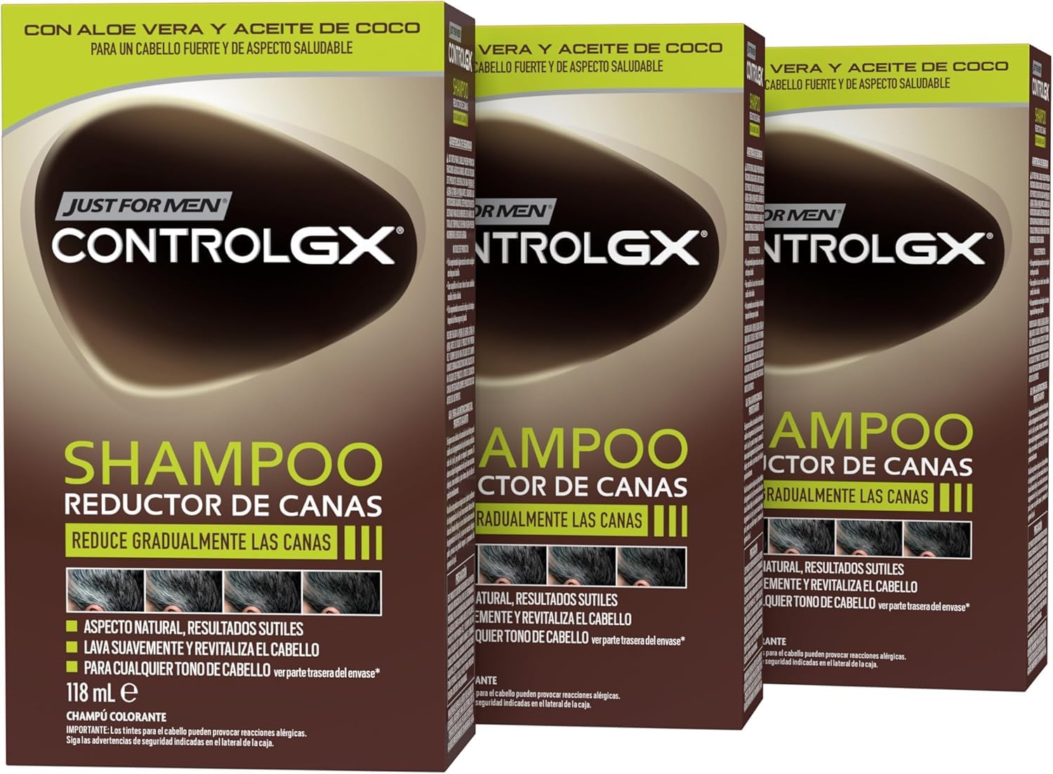 Just For Men Control GX Champú Reductor de Canas para Hombre, Reduce Las Canas Gradualmente en Cada Lavado, Con Aceite De Coco Y Aloe Vera, Para Todos Los Tonos, 118ml — view 8