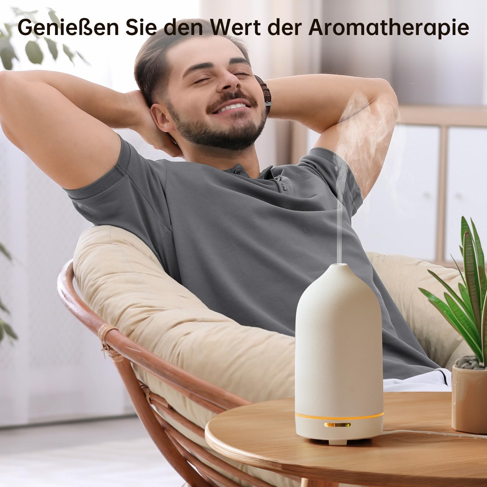 JESMAY Aroma Diffuser für Ätherische Öle, 120ml Premium Luftbefeuchter Duftöl Diffuser Keramik Raumduft Diffuser, BPA-Frei Ätherische Öle Diffusor für Schlafzimmer, Büro, Spa(Weiß)