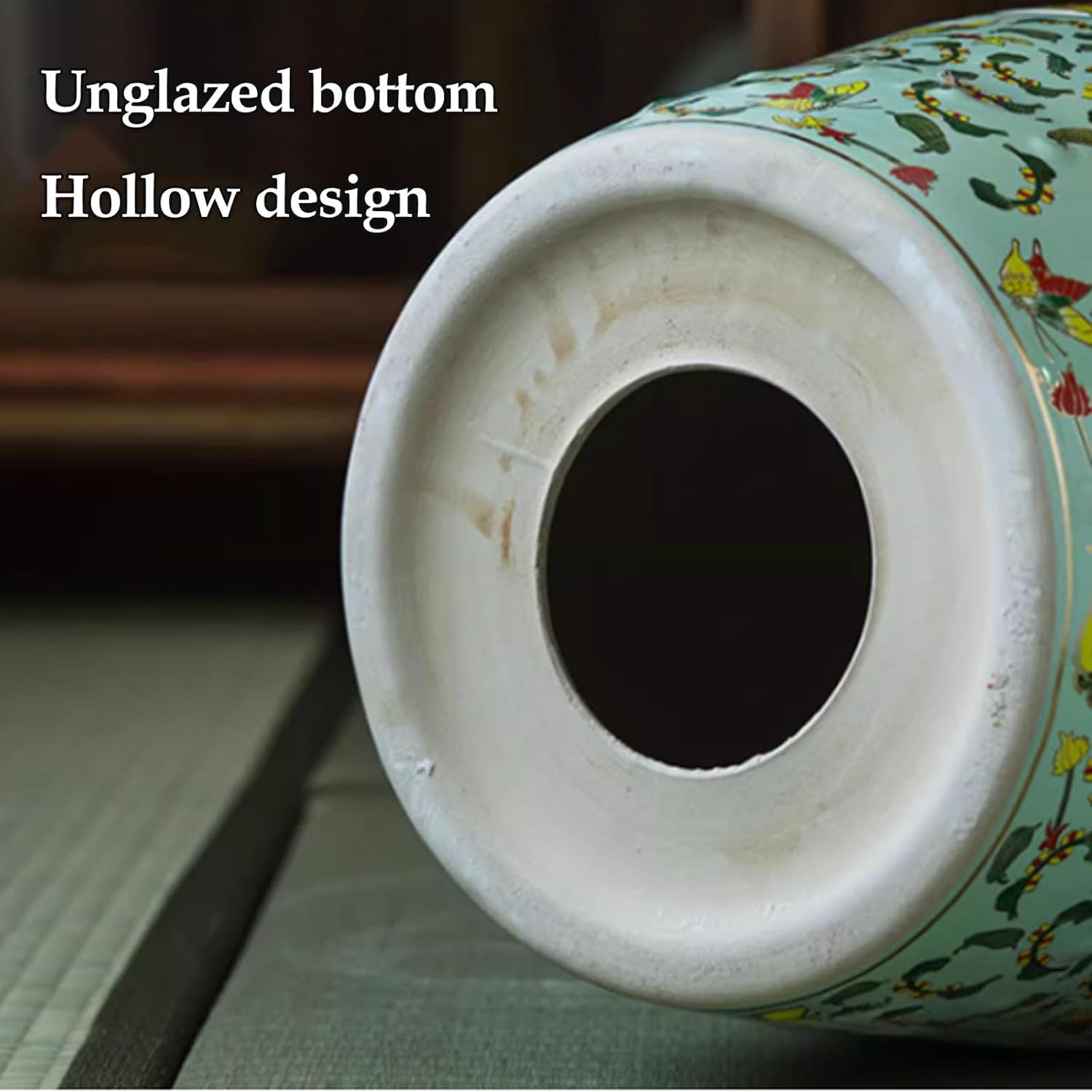 Decorative Garden Stool, Outdoor Garden Stools, Double Coin Knot Design Glazed Hand-Painted Flower Pattern Changing Stools for Living Room, Balcony, Patio, Porch