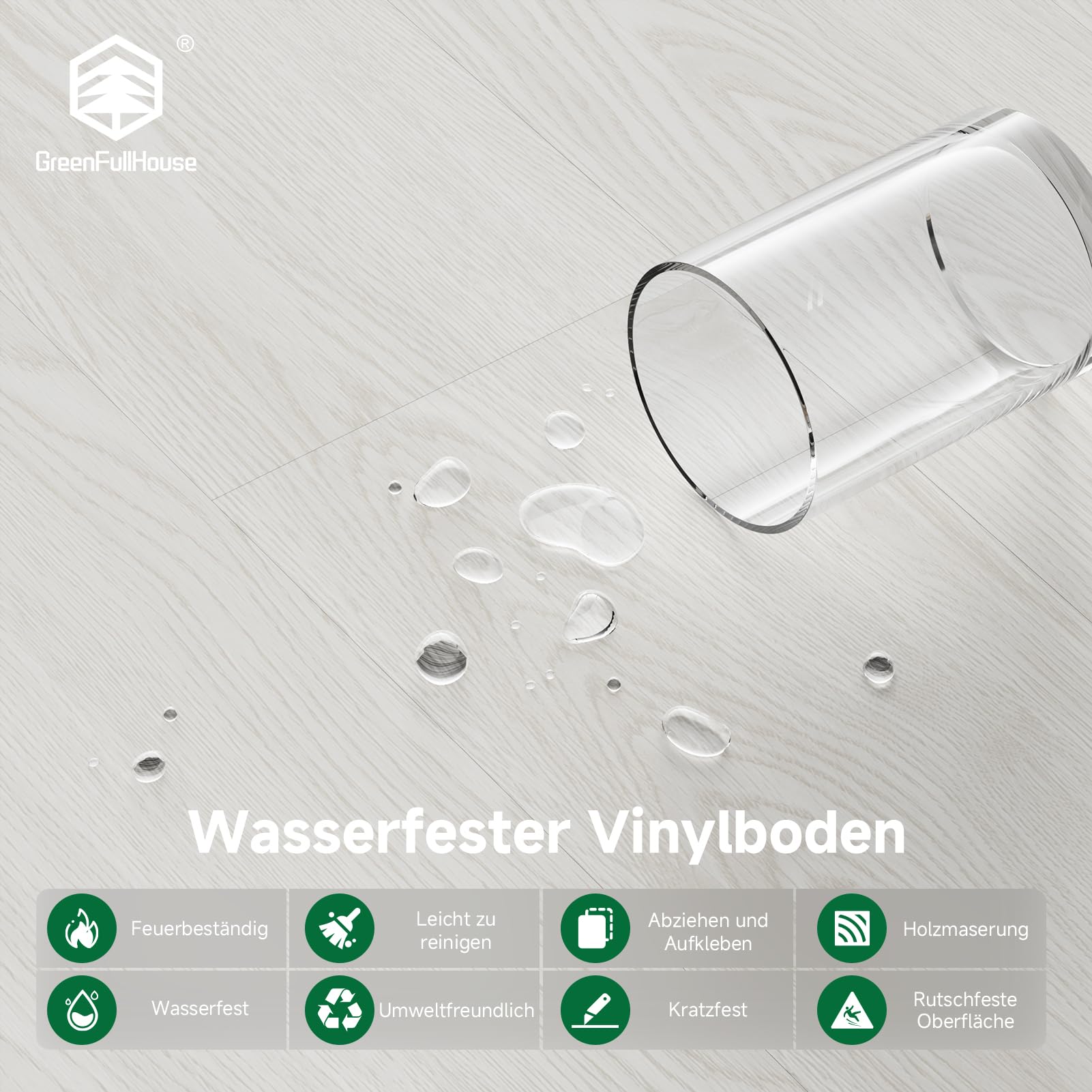 PVC-Bodenbelag, Wasserdichter Bodenbelag Selbstklebend, Holzoptik Weiße Eiche, 15,24 cm x 89 cm Vinyl Bodenbelag für Wohnzimmer | Badezimmer | Küche, 37 Dielen, Abdeckung 5,02 m²