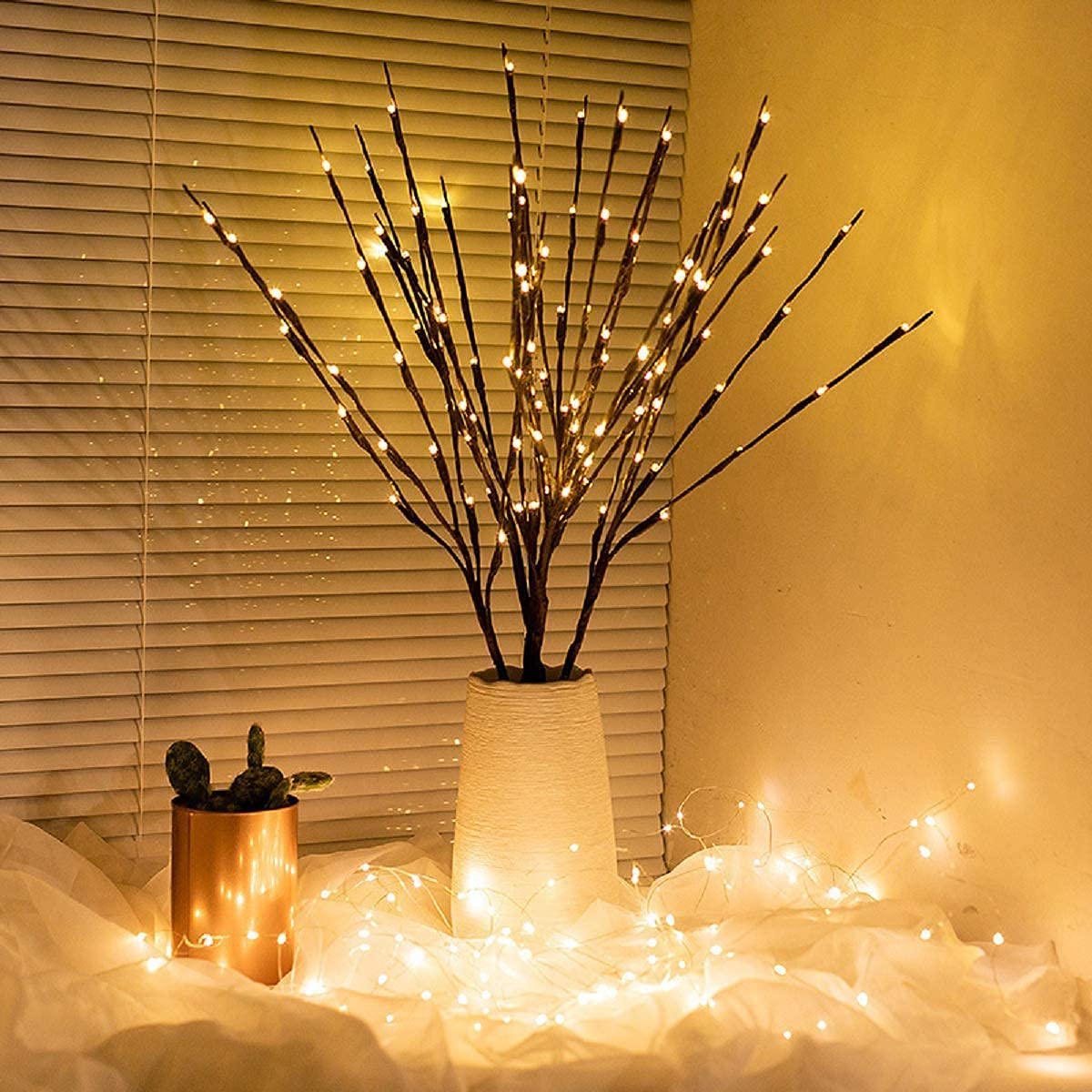 Beleuchtete Weidenzweige 5er-Set – 90 Cm, 50 Warmweiße LEDs, Herbst/Winter-Deko, Inkl. 3m Kabel, Braun