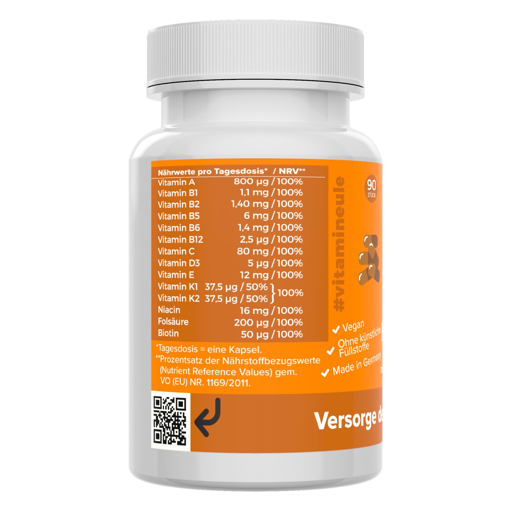 Multivitamin Kapseln - für Erwachsene & Kinder - hochdosiert & vegan - alle A-Z Vitamine - Produktion in Deutschland - laborgeprüft - ohne Jod & Zucker - kleine Kapseln statt Tabletten - Vitamineule®
