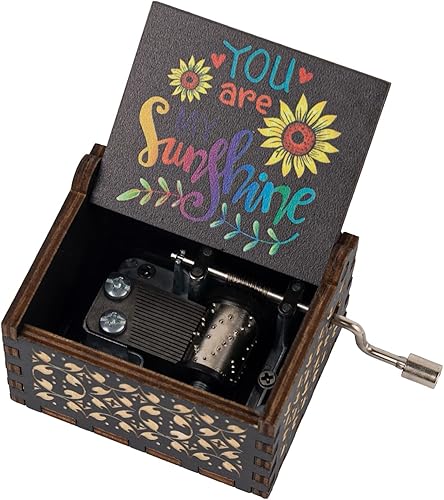 AUEAR, You are My Sunshine - Caja de música de madera con manivela grabada con láser, musical vintage, pequeña, regalo único para cumpleaños, boda,
