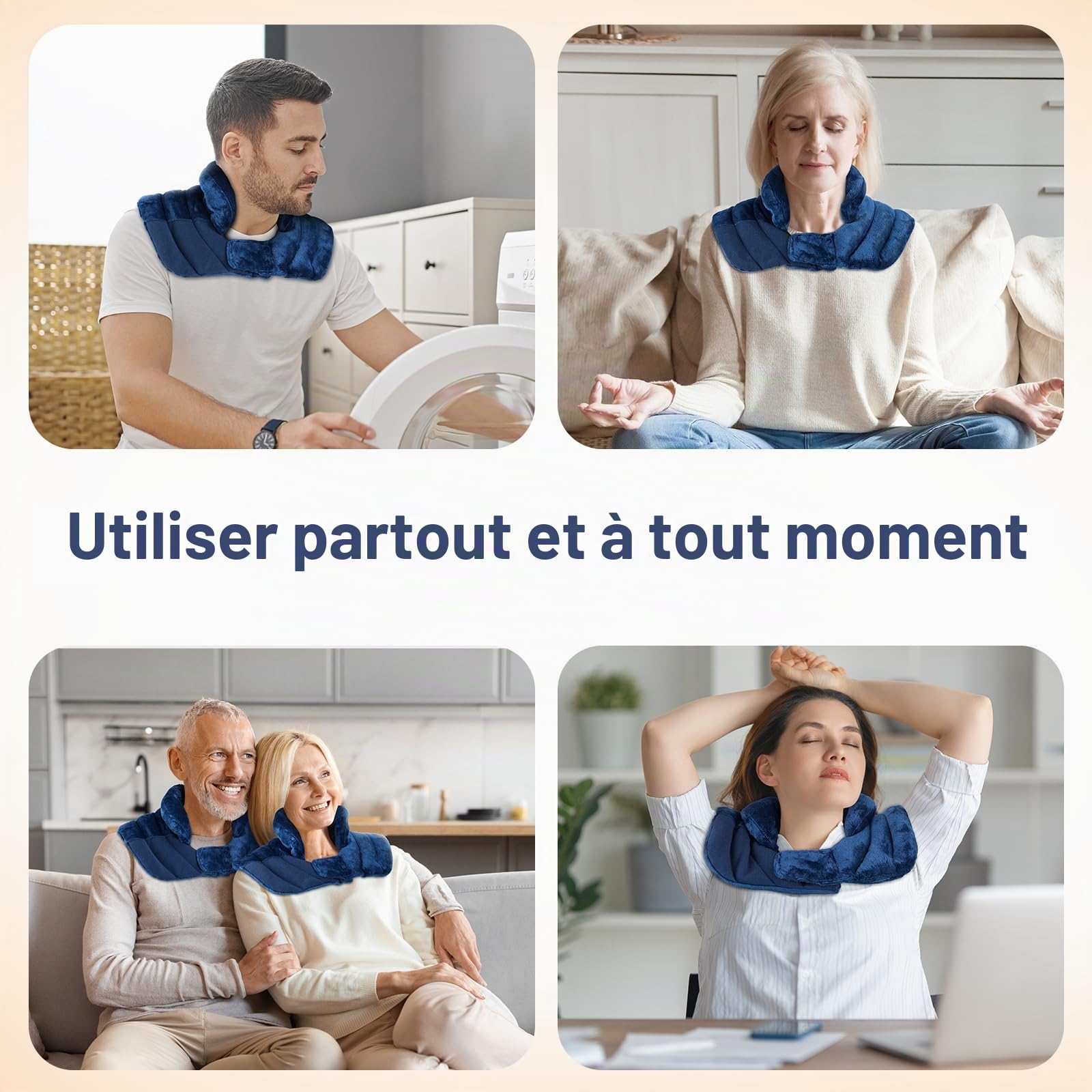 Comfytemp Bouillotte Cervicale à Poids Lesté, Coussin Aux Grains (1,1 kg), Chauffable au Micro-ondes, Coussin Chauffant Micro Onde, Surface Ultra-douce, Chaleur Humide Naturelle aux Graines de Lin