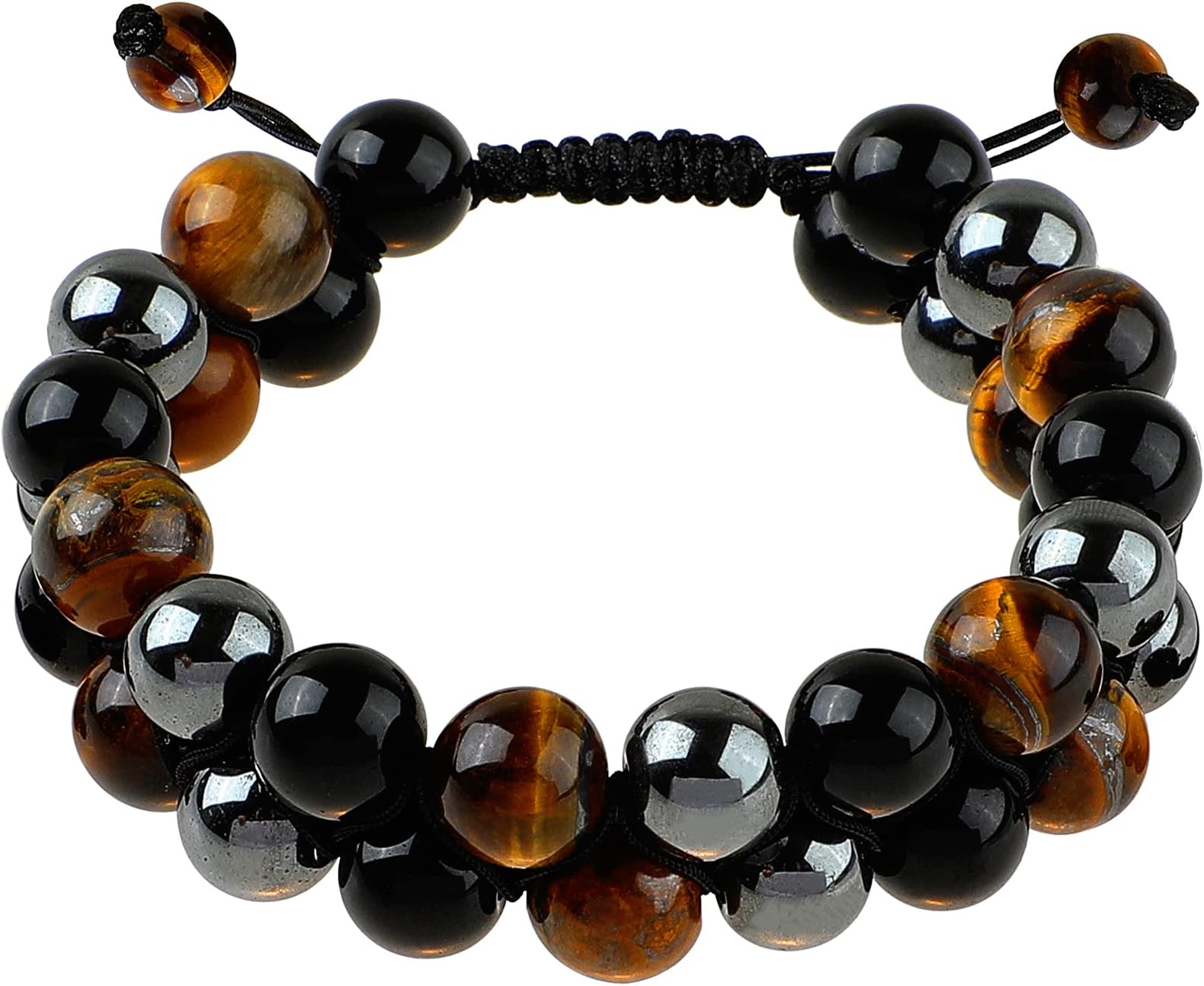 Triple Protection Bracelet - Obsidian Spiritual Gemstone Healing Tiger Eye Beads Natural Crystal Jewelry Hematite 10mm DIY Real Stone for Woman and Man - Bring Good Luck and Happiness(yellow)
