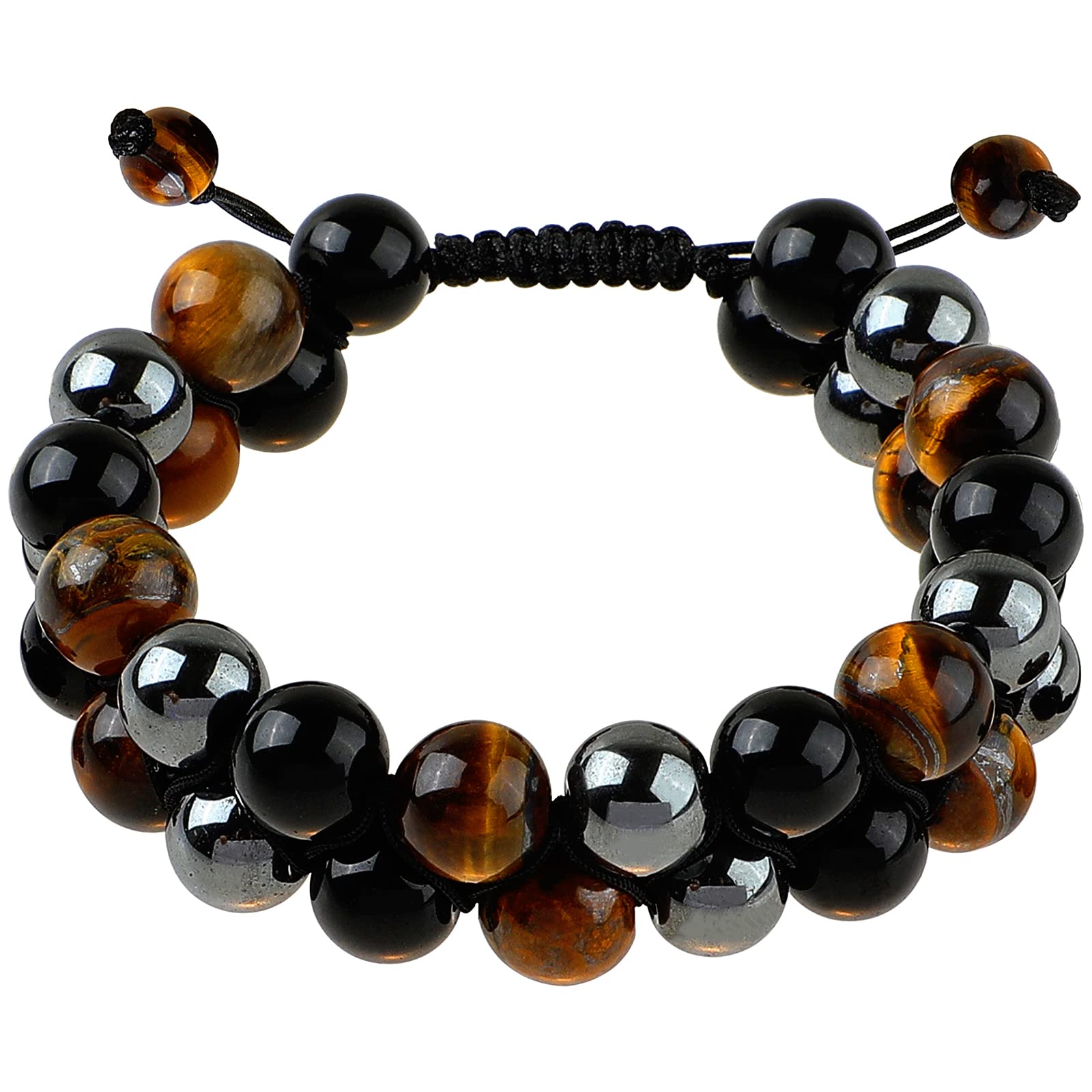 Triple Protection Bracelet - Obsidian Spiritual Gemstone Healing Tiger Eye Beads Natural Crystal Jewelry Hematite 10mm DIY Real Stone for Woman and Man - Bring Good Luck and Happiness(yellow)