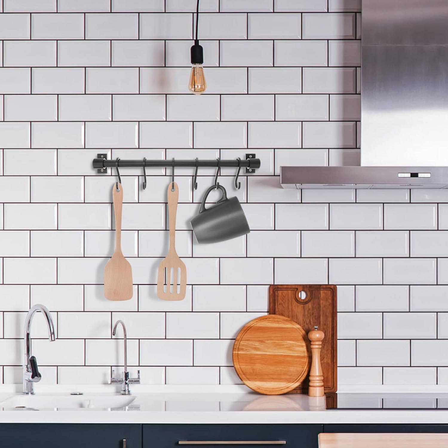 Black Aluminum Kitchen Hook Rack for Wall Mounted Hanging Storage