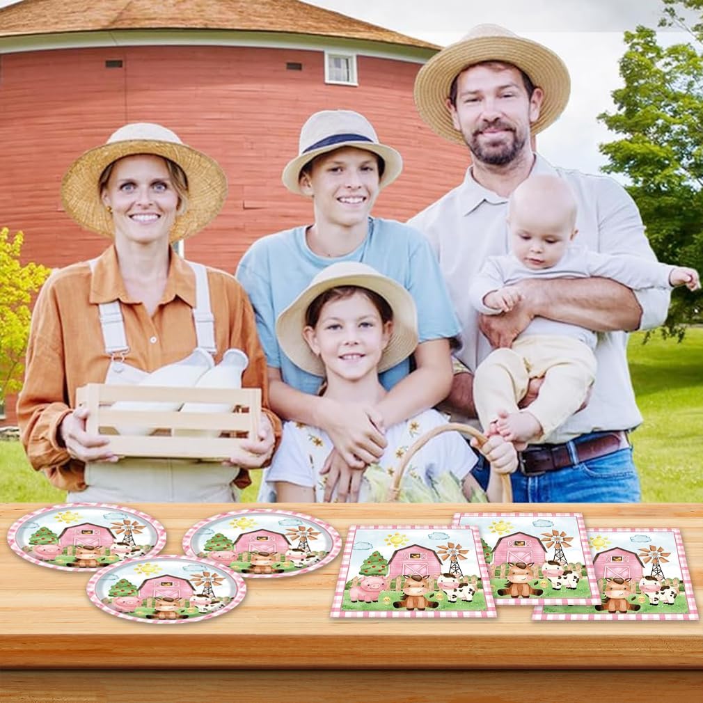 40pcs Farm Animals Party Supplies Plates and Npakins Farm House Animal Barnyard Theme Birthday Party Decorations Pink Barn Animal Baby Shower Tableware Sets - Image 5