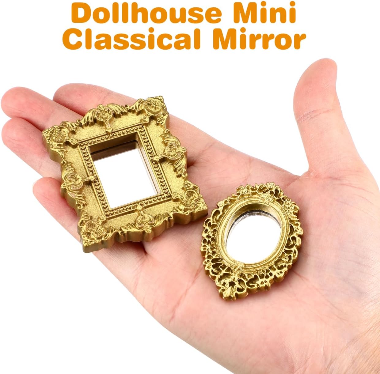 Totority Mini Classical Mirror Carving Accessories for Dollhouse Mini House Decor Vintage Ornate Micro Scene Models 2.16 Inch Small Decorative Mirrors for Garden and Home Layout