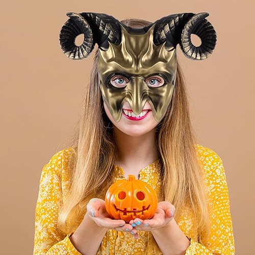 Miniatura 9 de Abaodam Máscara de cuerno de buey, máscara de cuernos, máscara de media cara de animal para festivales, fiestas, disfraz de Halloween, cosplay