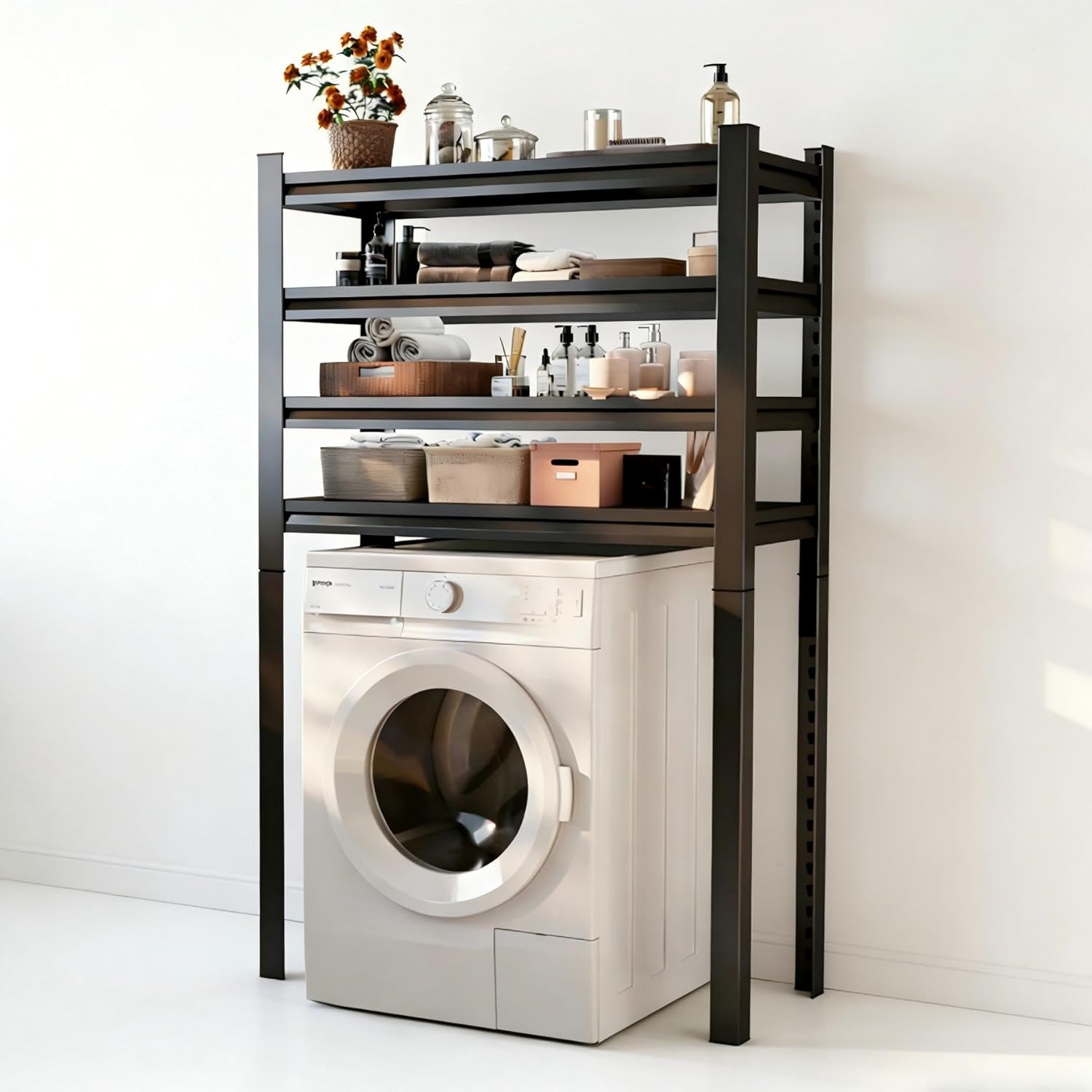 Over Washer and Dryer Shelves, Laundry Room Shelves Adjustable Metal Heavy Duty Freestanding Storage Shelving, Washing Machine Rack for Organization and Storage, Black (35.4" W X 17.7" D X 63" H)