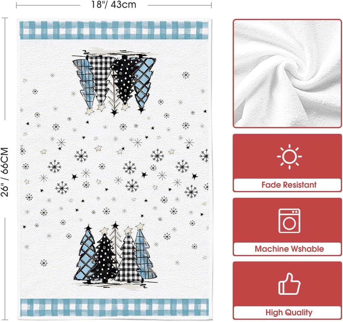 Juego De 4 Paños De Cocina De Microfibra 42x65 Cm - Diseño Invierno Con Copos De Nieve | Absorbentes Y De Secado Rápido