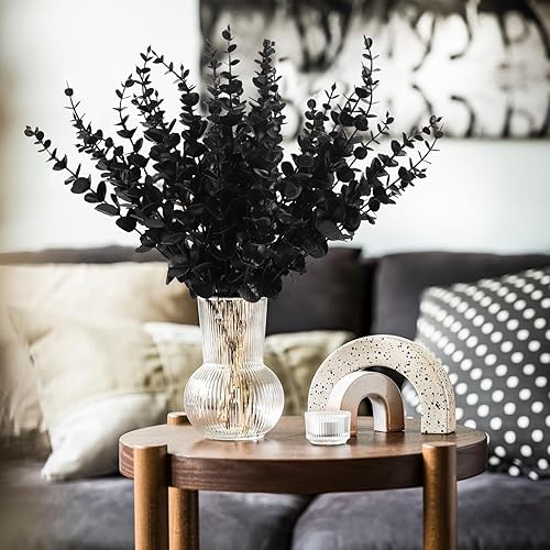 Miniatura 3 de 36 tallos de eucalipto negro, hojas de eucalipto artificiales, ramas de eucaliptos falsos, decoración de hojas de eucalipto sintético para