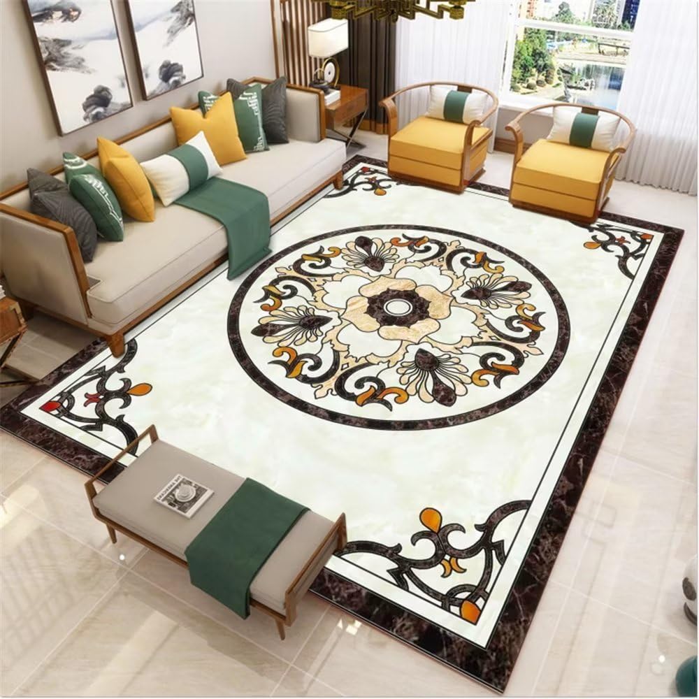 Tapis salle a manger anti tache gris 200x250cm effet marbre