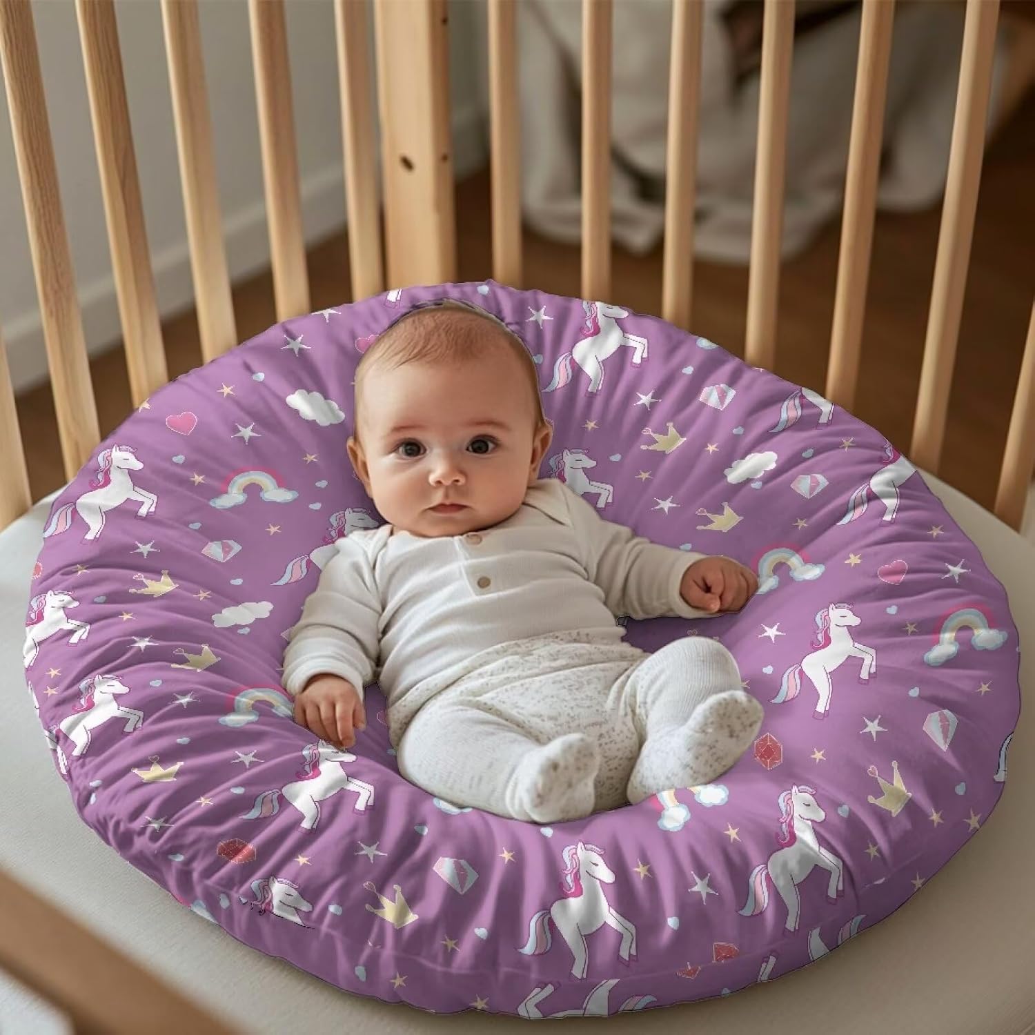 2 Pieces Unicorn Pony Newborn Lounger Cover, Rainbow Cloud Crown Washable Portable Soft Infant Lounger Baby Floor Seat for Baby Girls Playing Sleeping
