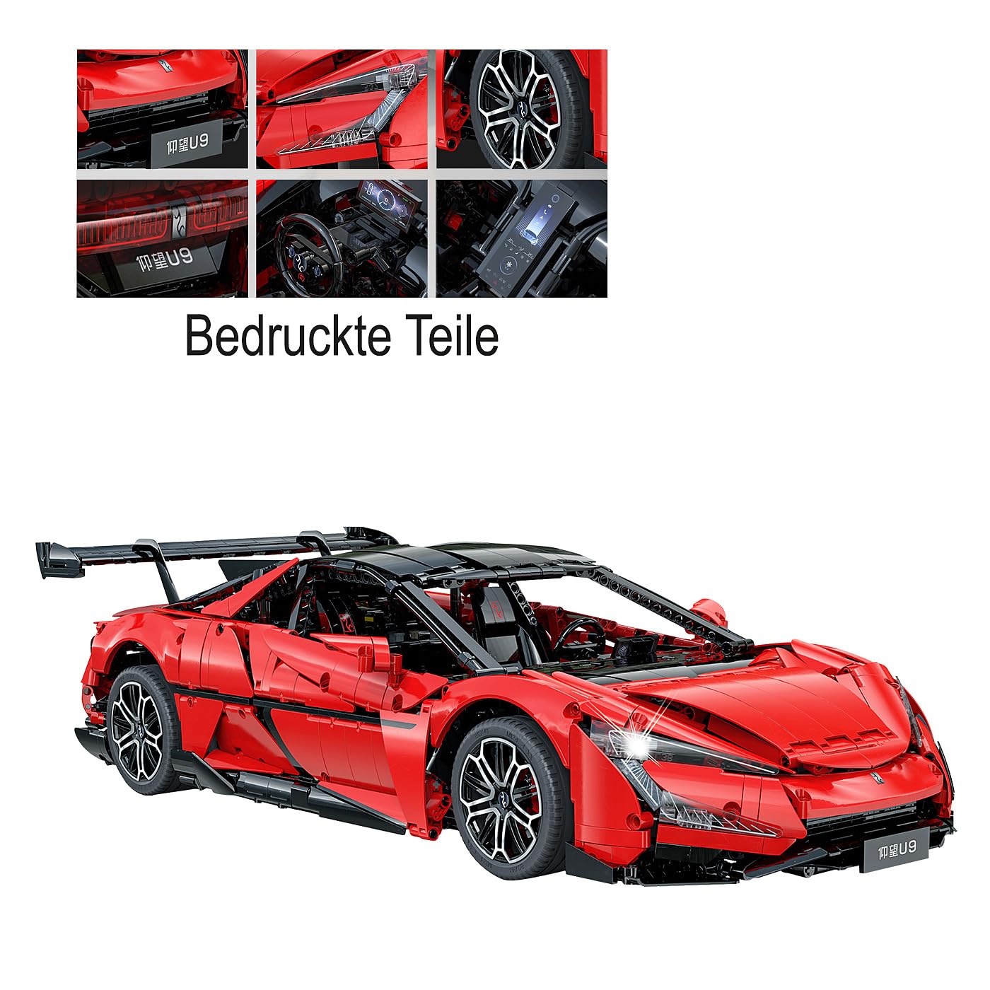 JAMARA 402924 CADA YangWang U9 1:8 rosso 2,4 GHz mattoncini RC per auto da corsa, modellino di auto sportive, telecomandato, controllo tramite app