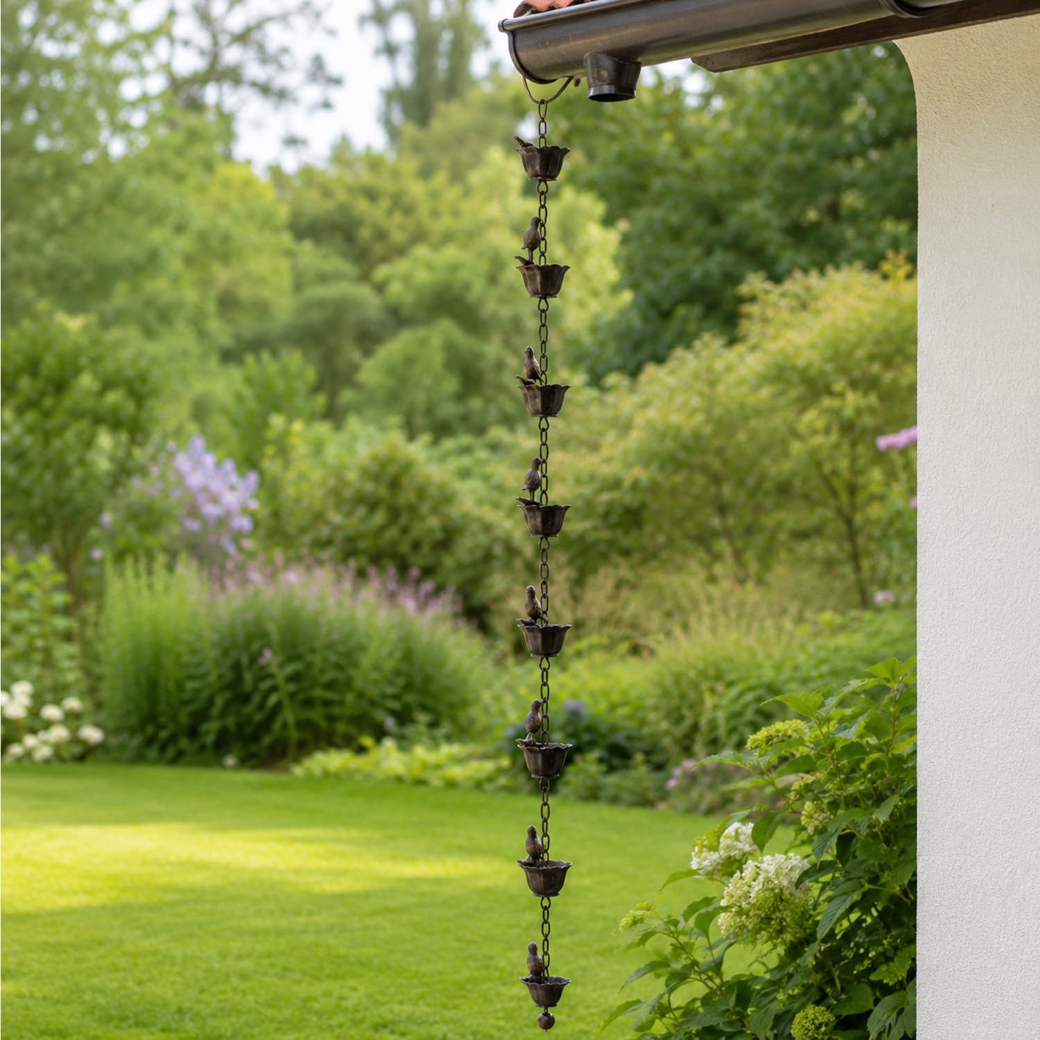 Bird Design Iron Rain Chain 23.6" (60cm), Decorative Downspout Replacement, Rust-Resistant Metal Water Diverter for Gutters, Yard & Patio Decor (Black8)
