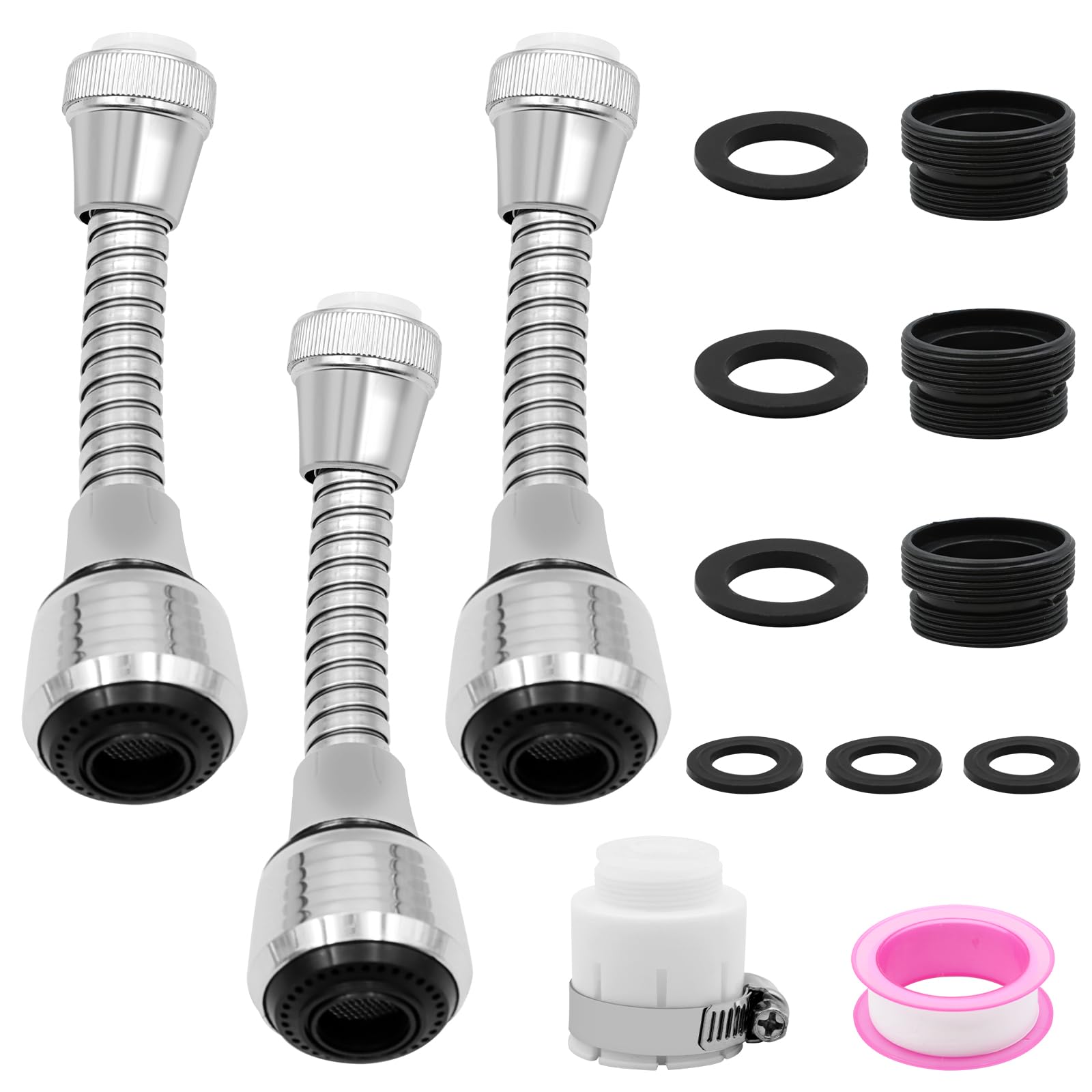 VEGCOO 3Pcs Aireador Grifo Cocina, Alargador Grifo Giratorio 360°, Adaptador Grifo Cocina, Grifo de Ahorro de Agua Extensor Grifo para Cocina y Baño