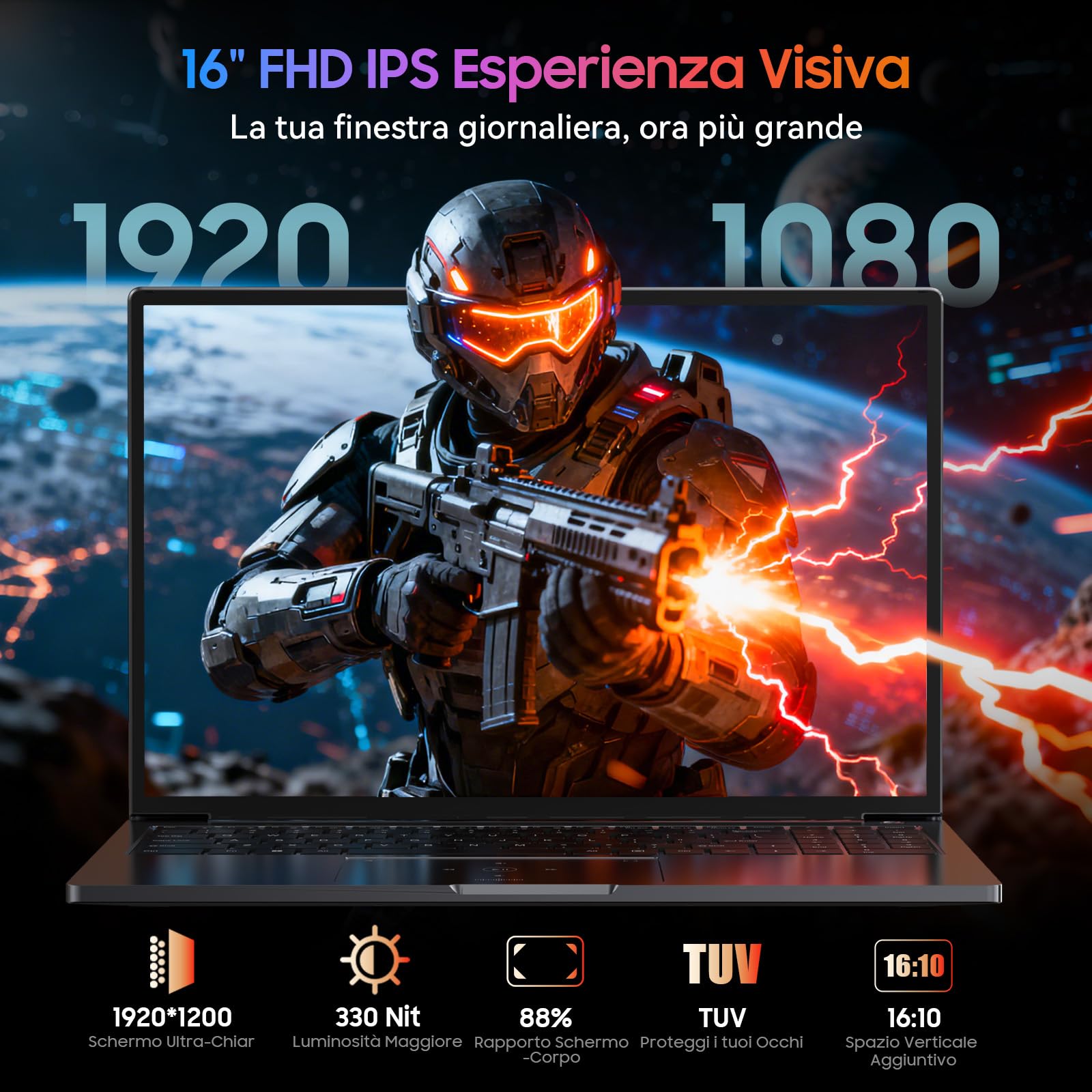 Blackview 2025 16" PC Portatile Gaming,Ryzen 7 7735HS(Superiore 7430u/5700u/i7-11800H,Fino 4,75GHz),32 GB DDR5 RAM 1TB SSD Espandi 4 TB,Tastiera Retroilluminata,Wifi 6,BT 5.2,Windows 11 pro