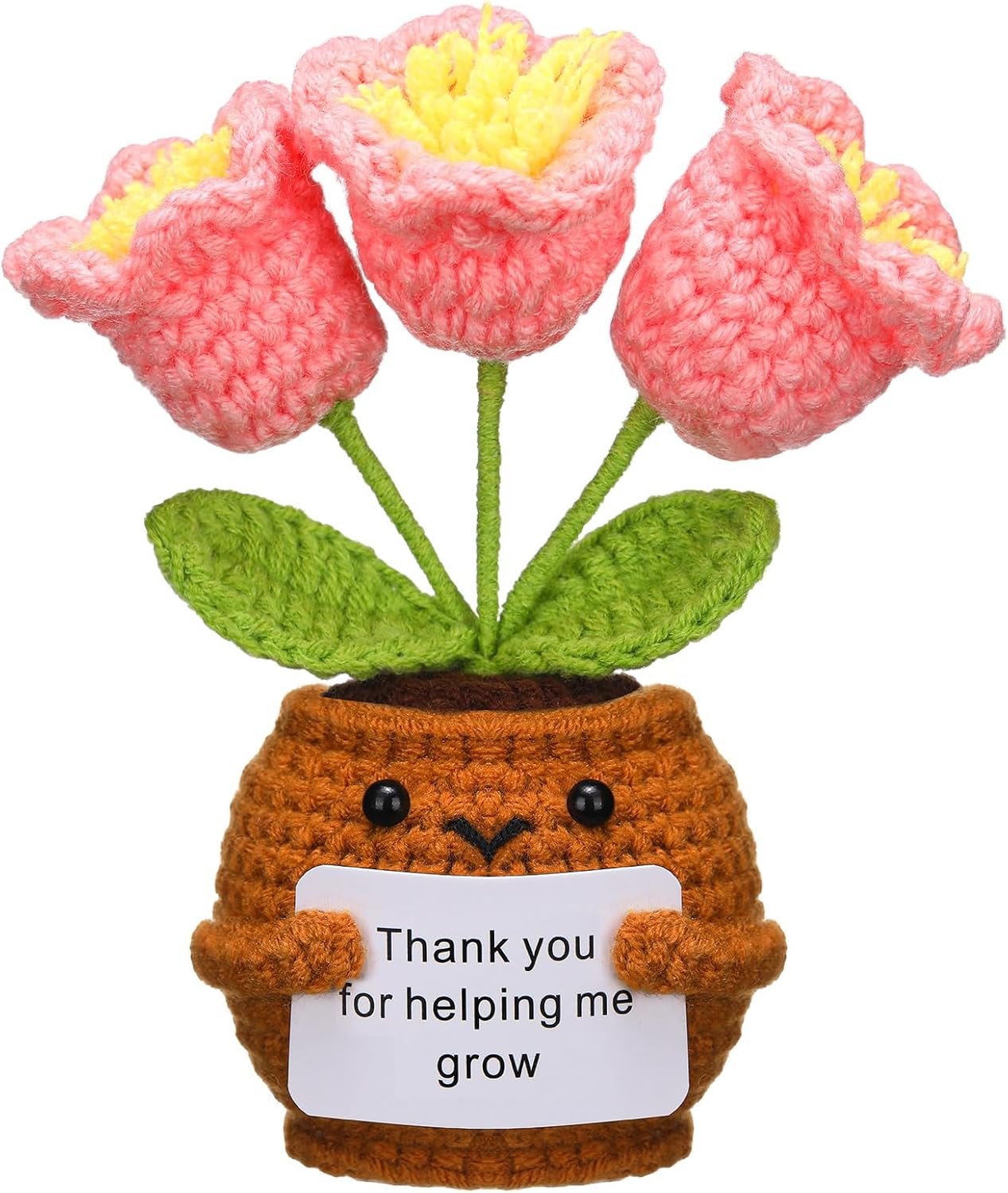Valentine's Day Teacher Appreciation Gifts Thank You for Helping Me Grow Handmade Crochet Flower Doll with Card for Teacher Graduation Gifts Office Decor(Bell Orchid)