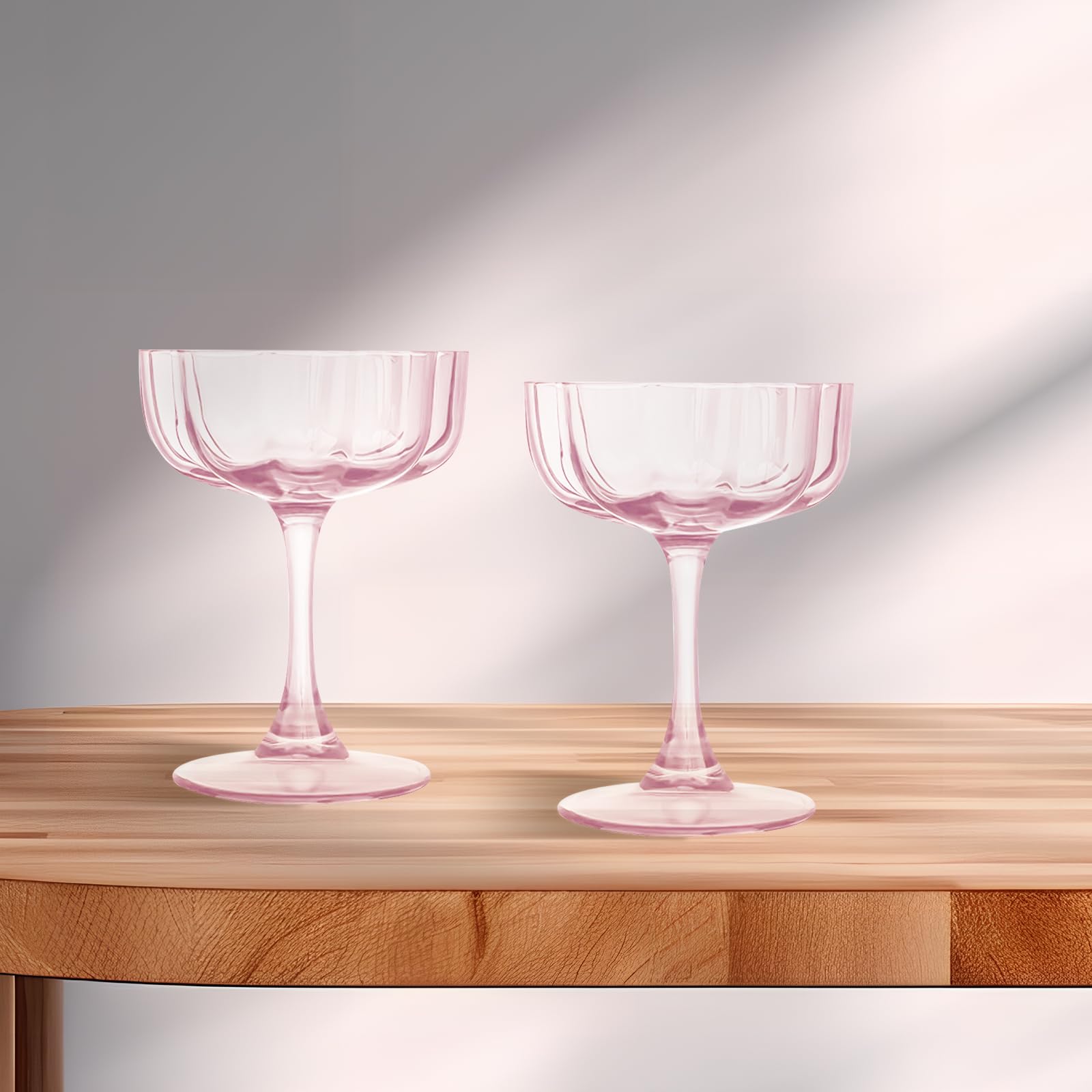 Cocktailgläser Set mit gewellten Blütenblättern (6 Stück), Vintage-Stil Champagnerschale, Geriffelte Champagnergläser, Bar-Glaswaren, Geschenk für Geburtstags oder Hochzeits