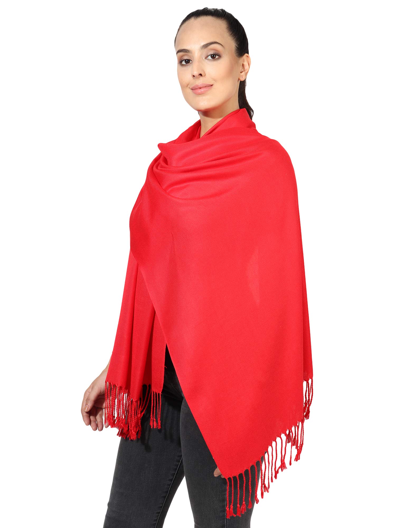 World of Shawls Pashmina Style All Seasons Handcrafted Wrap Shawl Stole Scarf (Red)
