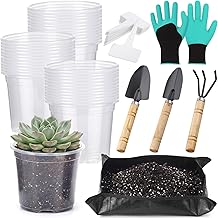 83 Pcs Garden Supplies Tools Kit, 4 Inch Clear Plastic Plant Pots with Transplanting Mat, Trowel Cultivator Rake Set, Label & Glove, Succulent Tools Gift for Plant Lovers Accessory
