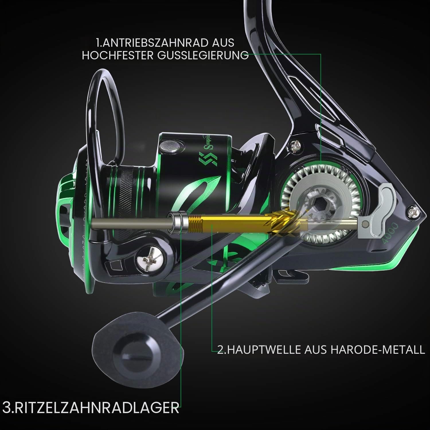 Sougayilang Spinning Angelrolle Leichtgewicht 6,2: 1 Hochgeschwindigkeits-Übersetzungsverhältnis mit 12 + 1 rostfreier BB- und CNC-Aluminiumspule für das Süßwasser- und Salzwasserfischen