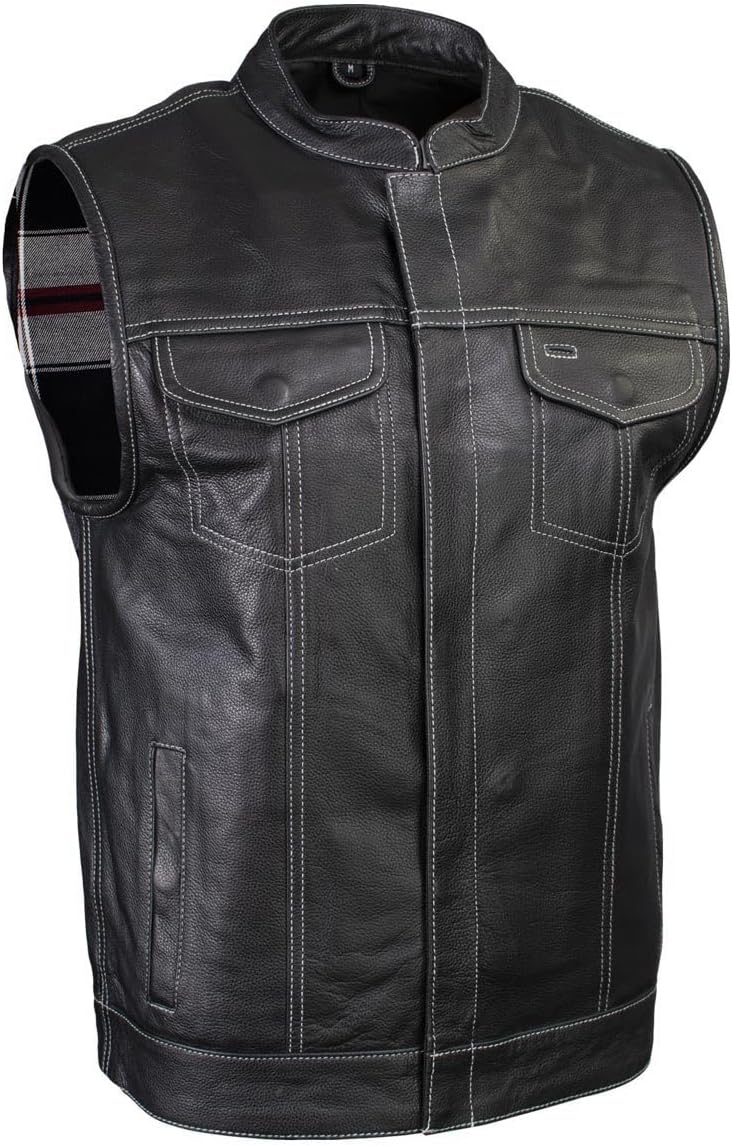 Milwaukee Leather LKM3783 Men's Classic Black Leather Motorcycle Vest with Inside Flannel Liner