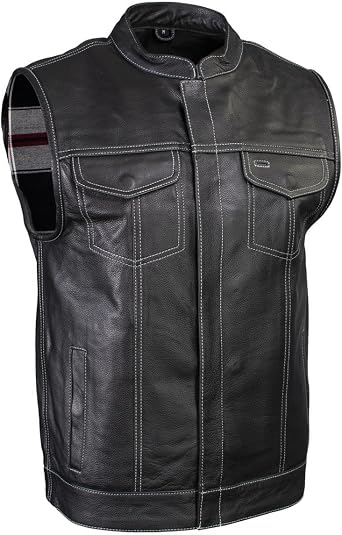 Milwaukee Leather LKM3783 Mens Classic Black Leather Motorcycle Vest with Inside Flannel Liner