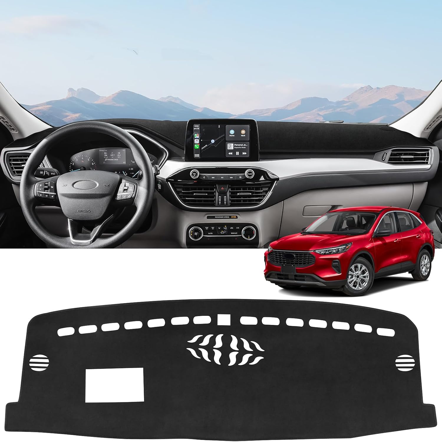 ZZEQYG Dash Cover for Ford Escape 2020 2021 2022 2023 2024 2025 Accessories Flannel Dashboard Cover Dash Mat Center Console Cover Sunshield Protector Pad (with HUD) 2020-2025 Ford Escape (with HUD)