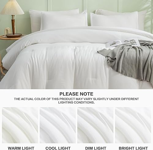 Miniatura 7 de Andency Juego de edredón blanco tamaño matrimonial, juego de edredón bohemio para cama de tamaño matrimonial, juego de ropa de cama de 3 piezas