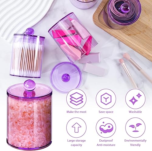 Miniatura 19 de Paquete de 2 soportes Qtip, juego de tarros de boticario, tarros de baño con tapas para hisopos de algodón, bolas, almohadillas, púas de hilo 2