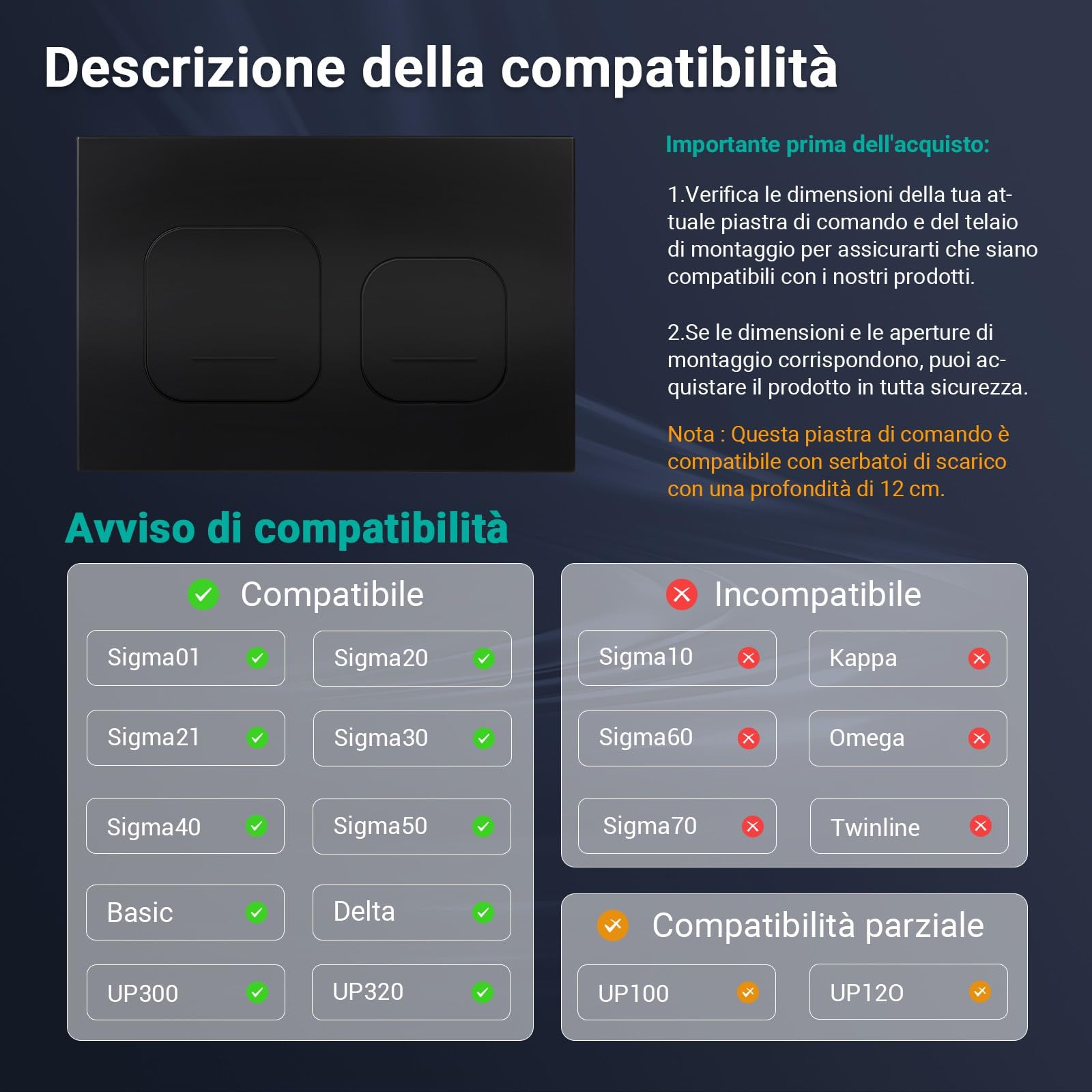 Empyreal Placca di scarico WC Compatibile con Geberit Duofix Sigma e Delta|115610001 Scivolo per pastiglie pulitrici|Doppia scarico|246 x 164 mm（Nero Opaco）