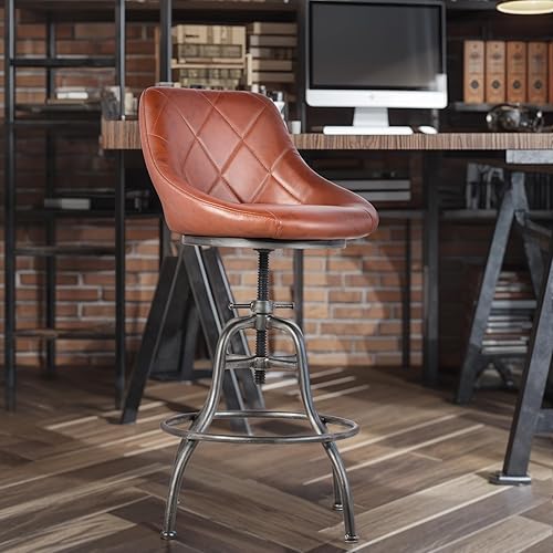 Miniatura 3 de Diwhy Diseño industrial Metal Altura ajustable PU Respaldo Silla Silla Vintage Bar Taburete Plata