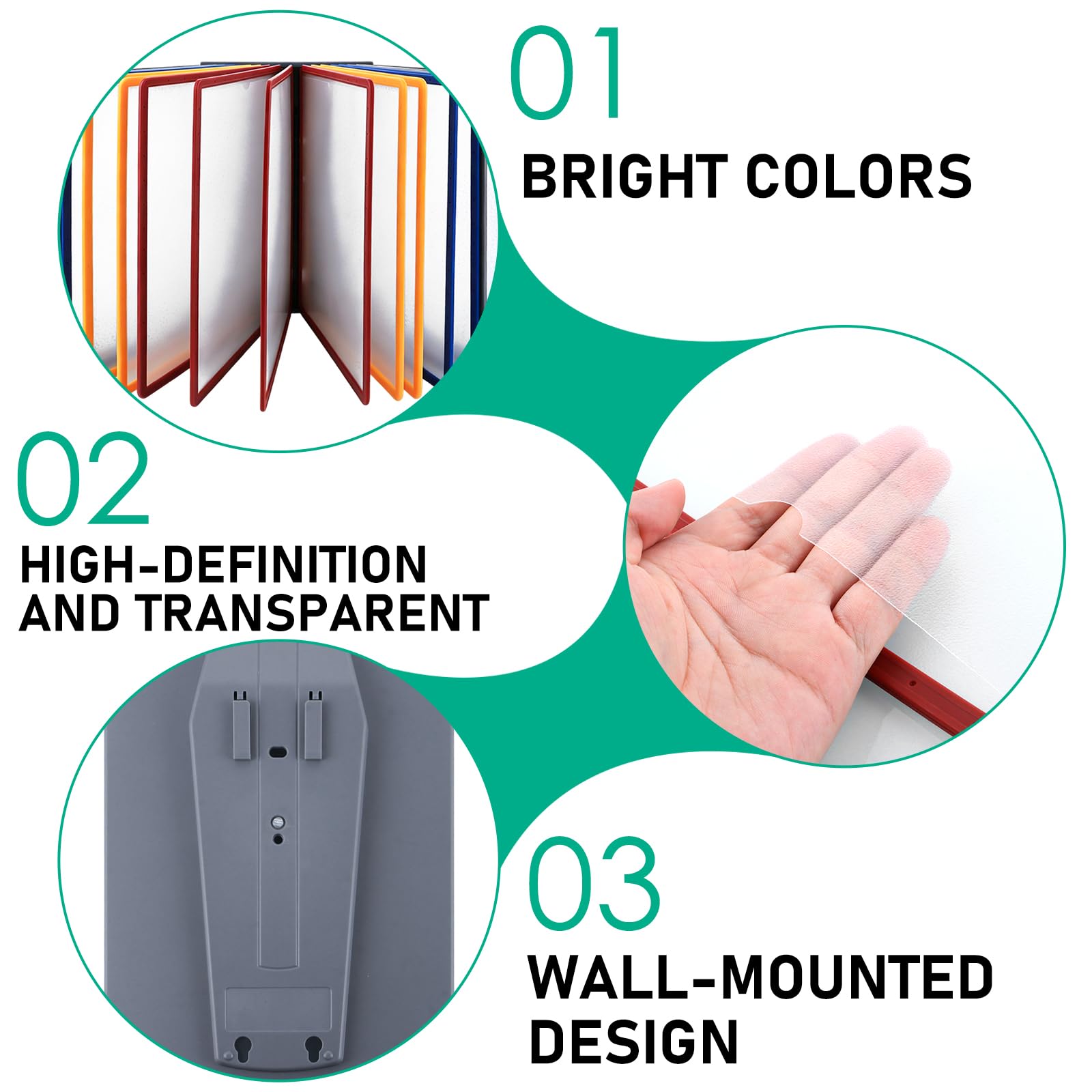 APACALI 1 sistema de pizarra de pared con 20 paneles A4, sistema de pizarra multicolor A4, soporte para documentos de pared, para salas de exposiciones, restaurantes, lugares públicos