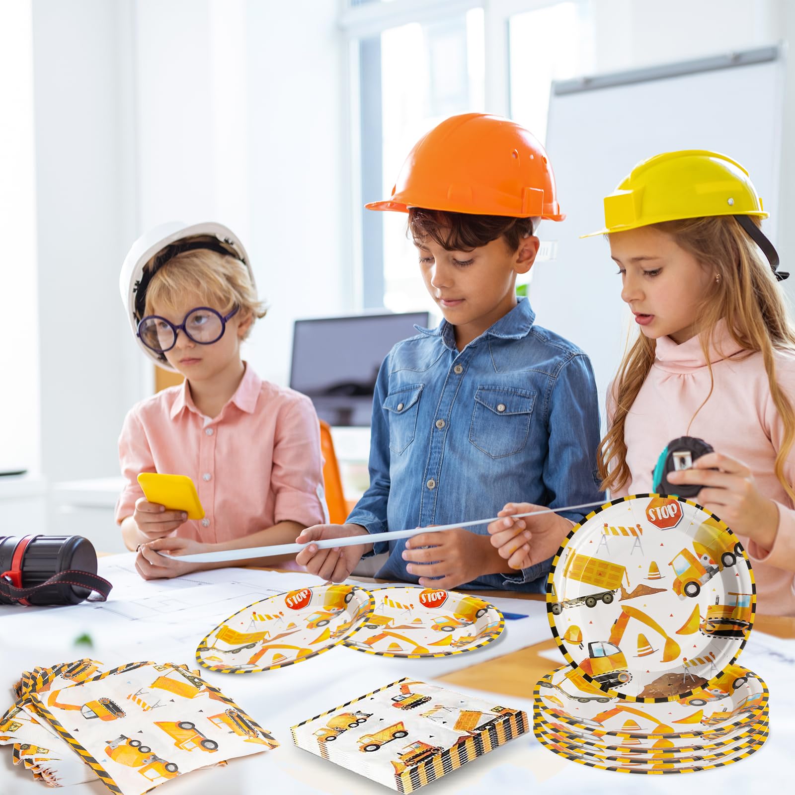 101 stuks bouwplaats feest servies kinderen verjaardagsfeest decoratie papieren borden papieren bekers servetten rietjes set feest servies voor 20 gasten