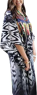Mogul Interior Women's Black Maxi Kaftan Dress Beach Cover Up Resort Wear Dresses 3XL
