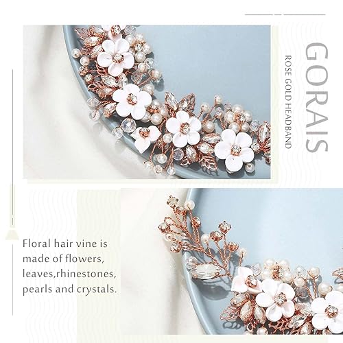 Miniatura 3 de Gorais - Enredadera de flores para novia con cristales, accesorios de boda con perlas para el cabello de mujeres y niñas