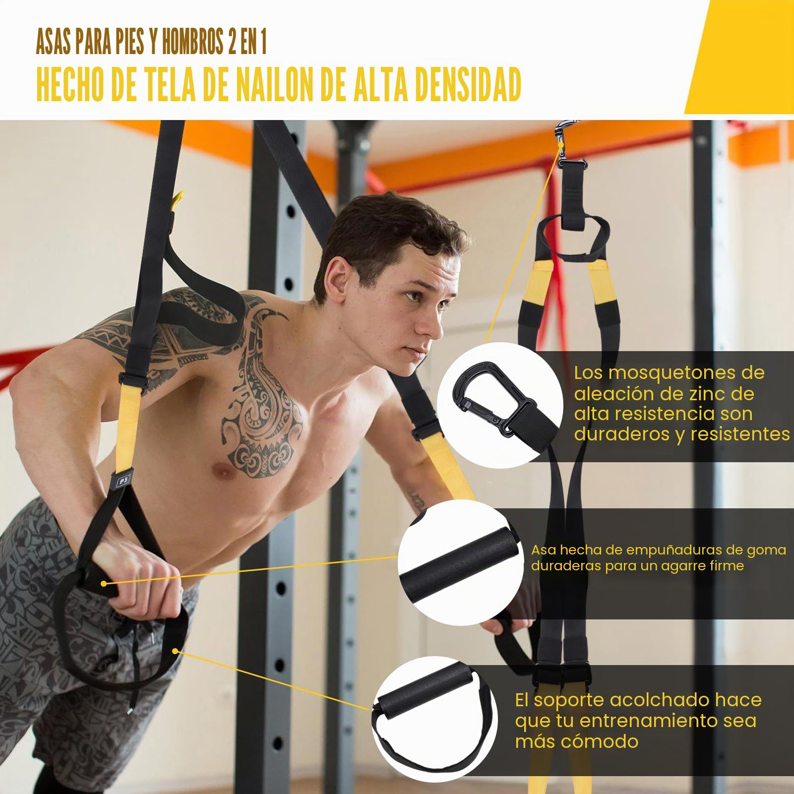 Sling Trainer Sistema de entrenamiento en suspensión para todo el cuerpo Correas de fitness portátiles Bandas de ejercicio de alta resistencia para gimnasio en casa