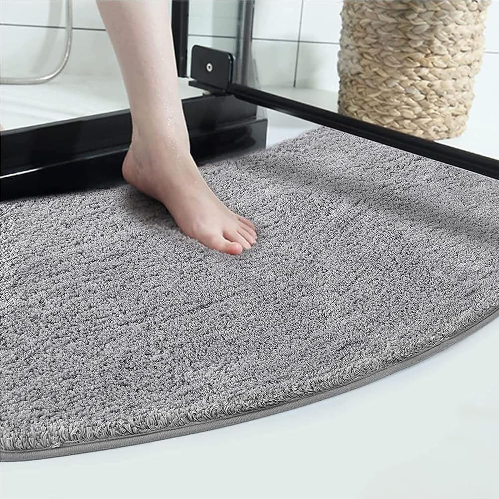 Seavish Luxury Grey Bath Rug, 2ft Shaggy Round Bathroo Rug ,Non Slip