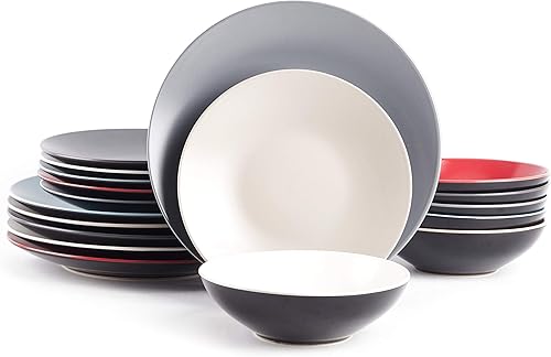 HomeVss Colors Life juego de vajilla, exterior negro brillante con interior de color mate