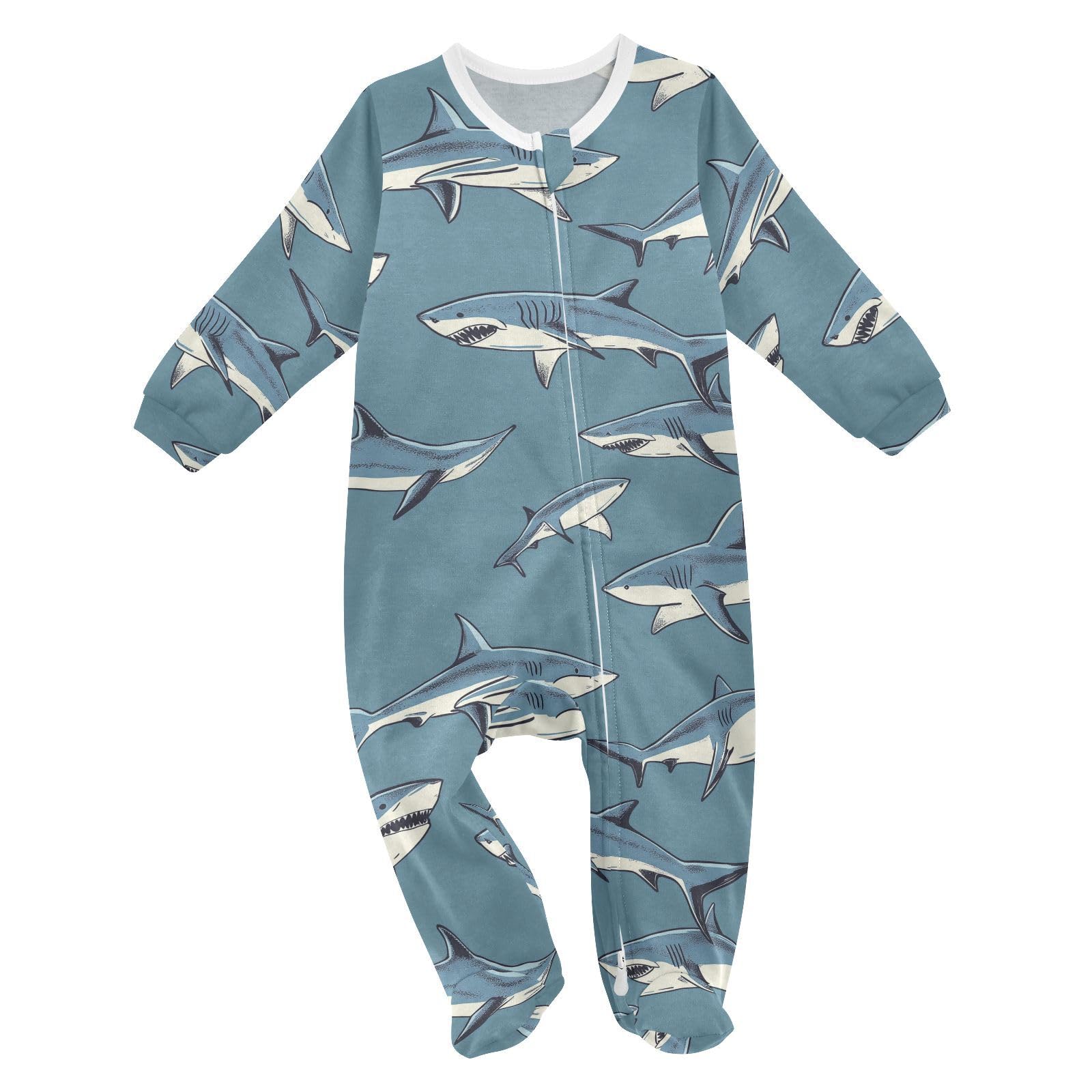 Wusikd Sharks One-Piece Footies Cartoon Bodysuit Rompers Zipper for Boys Girls 3M