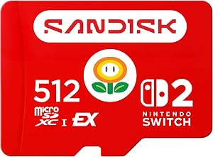 Tarjeta microSD Express Sandisk 512GB para Nintendo Switch 2 | Licencia oficial, velocidades de lectura hasta 880 MB/s, escritura hasta 650 MB/s, U3, C10- SDSQXFN-512G-GR6ZN