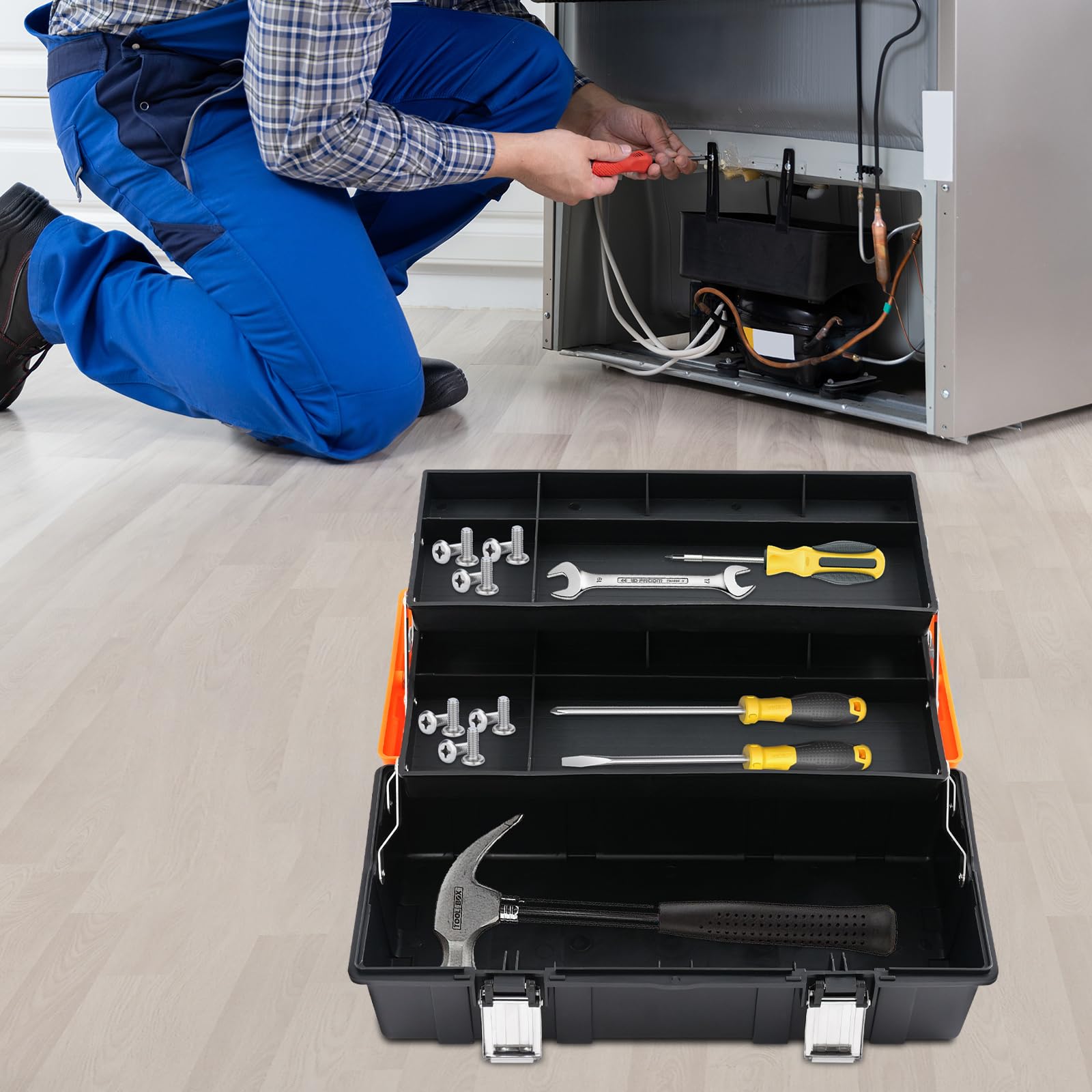 Caja de herramientas Stanley con asa plegable, caja de herramientas vacía, cómoda y portátil, 3 niveles con mucho espacio de almacenamiento, para bricolaje, artesanos y profesionales