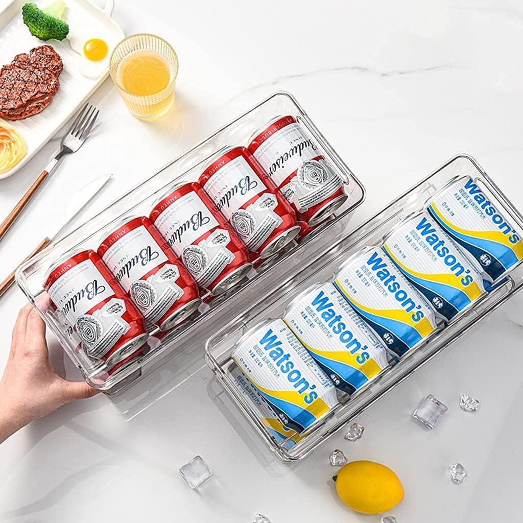 Double Layer Pop Soda Can Organizer Bins,Stackable Dispenser Storage Holder Rack,for Fridge, Freezer, Kitchen, Countertops, Cabinets - Clear Plastic Canned Food Pantry Storage Rack