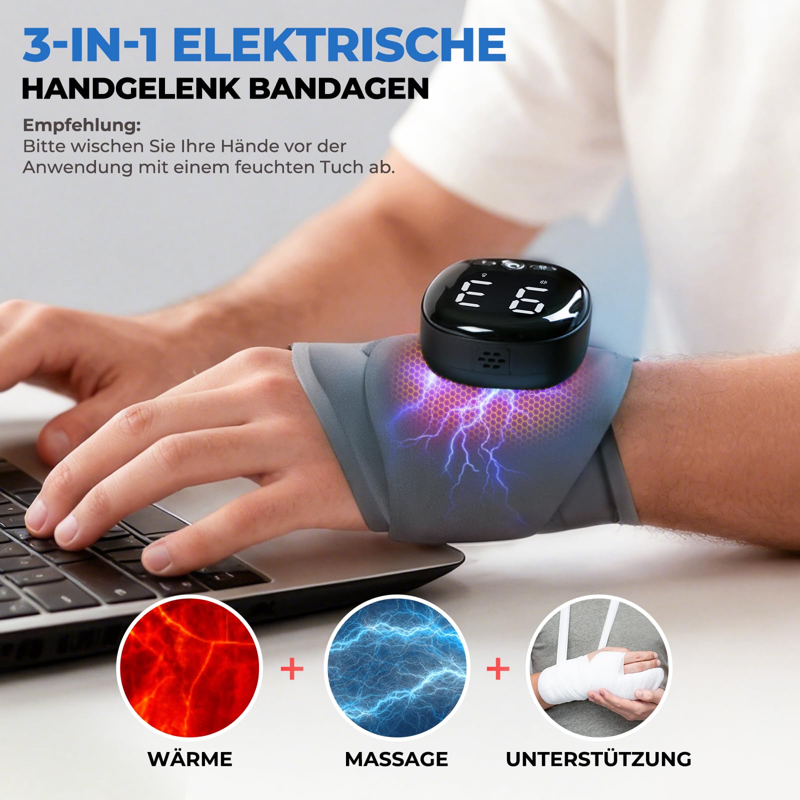 Elektrische Handgelenk Bandagen mit Wärme & Massage, M