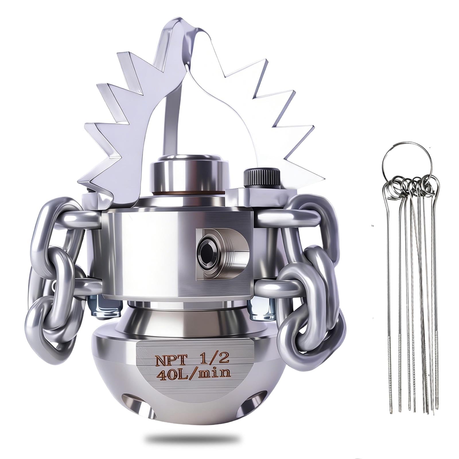 1/2 NPT Sewer Jetter Rotating Nozzle - Cutting Roots, for 2900 psi, 40L/Min (10.57GPM) Pressure Washers, Stainless Steel Drain Cleaning Tool, For household sewers, commercial pipelines