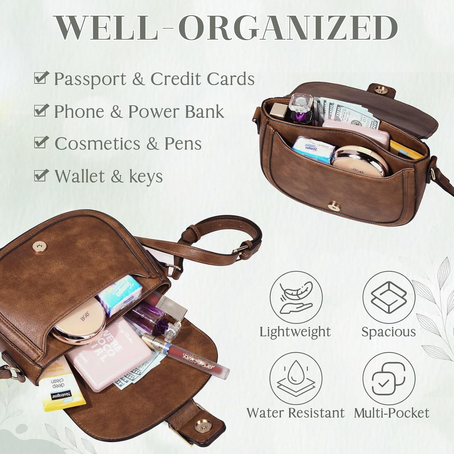 Kasqo Crossbody Bag for Women,Vegan Leather Fashion Small Shoulder Bag Ladies Handbag Saddle Purse with Adjustable Strap